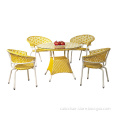 Garden Furniture Mixed Colored Yello White Outdoor Rattan Dining Chairs and Table
